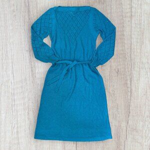 JUST MORT Vintage 40s Style Sweater Knit Turquoise Blue Pinup 80s Dress M